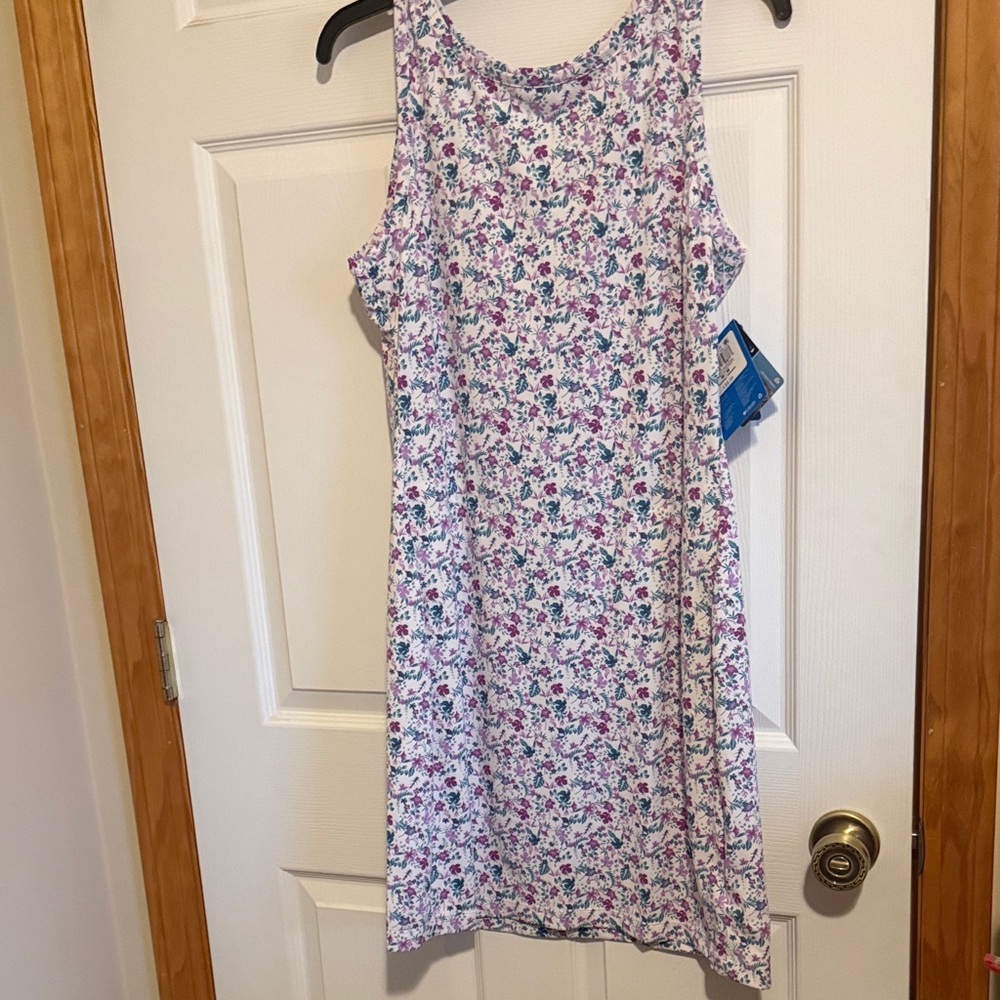 Columbia Chill River White Tank Top with Purple & Teal Floral Print - Picture 2 of 7